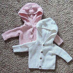 Two NB Girl Knit Button Up Hooded Sweater